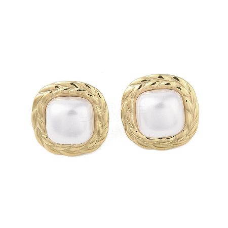 Square 316 Surgical Stainless Steel & CCB Imitation Pearl Stud Earrings for Women STAS-B063-02G-1