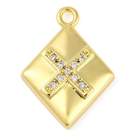 Cross Theme Real 18K Gold Plated Brass Micro Pave Clear Cubic Zirconia Pendants KK-L219-06G-03-1