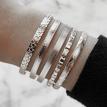5Pcs Alloy Cuff Bangle Set for Women WG45AE5-05-1