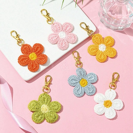 6Pcs 6 Colors Weave Flower Polyester Pendant Decorations HJEW-JM02889-1