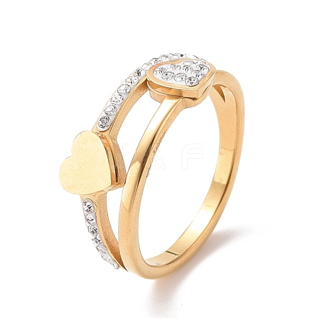 Crystal Rhinestone Heart Finger Ring RJEW-D120-03B-G-1