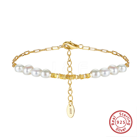 Natural Pearl Beaded Bracelet with 925 Sterling Silver Paperclip Chains BJEW-Z025-06G-1