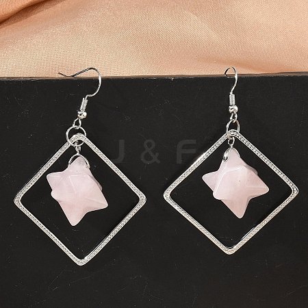 Rhombus Brass Dangle Earrings EJEW-D360-01P-02-1
