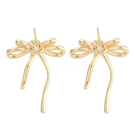 Bowknot Brass Pave Clear Cubic Zirconia Stud Earrings for Women EJEW-S216-02C-G-1