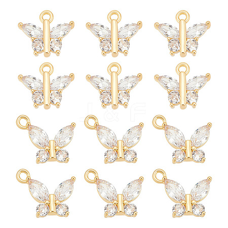 BENECREAT 12Pcs 2 Styles Brass with Clear Cubic Zirconia Charms KK-BC0012-52-1