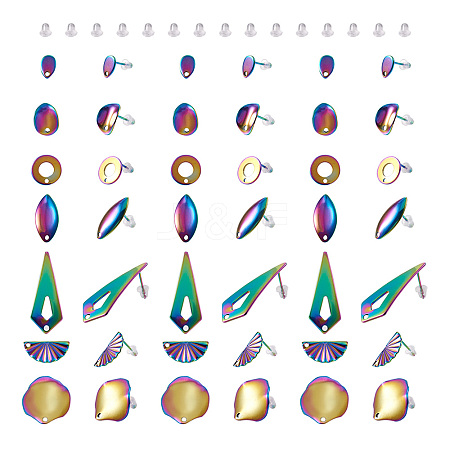 28Pcs 7 Style Rainbow Color 304 Stainless Steel Stud Earring Findings FIND-CW0001-20-1