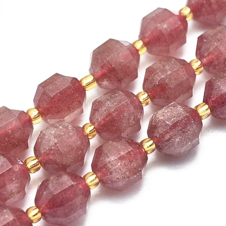  Jewelry Beads Findings Natural Strawberry Quartz Beads Strands, Faceted, Round, 9~10mm, Hole: 1mm; about 31~33pcs/Strand, 14.5"~15.9"(37~40.5cm)