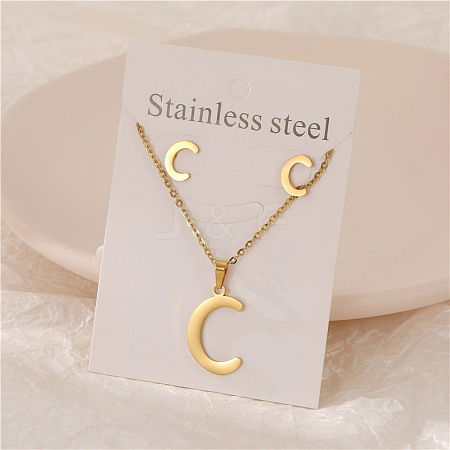 Stainless Steel Letter Pendant Necklaces & Stud Earrings Sets WG3FD2C-03-1