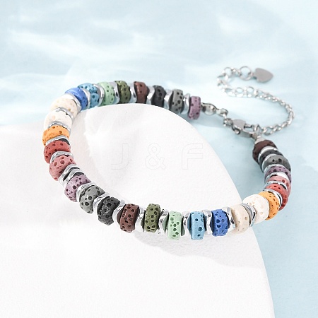 Chakra Dyed Natural Lava Rock Heishi Beaded Bracelets GG-CBA922D-02-1