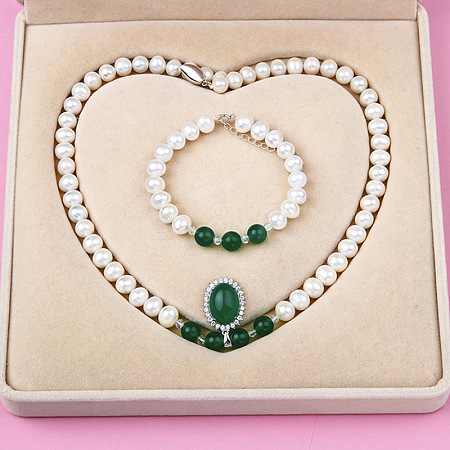 Natural Freshwater Pearl Beaded Necklace & Bracelets Sets for Women WGE4EAE-32-1