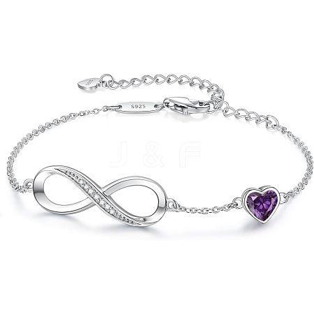 Infinity & Heart 925 Sterling Silver Pave Cubic Zirconia Link Bracelets FS-WGF63DC-07-1