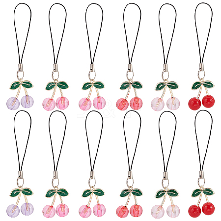 12Pcs Cell Phone Strap Charm 3D Cherry Acrylic Charm Hanging Keychain for Women HJEW-PH01851-1