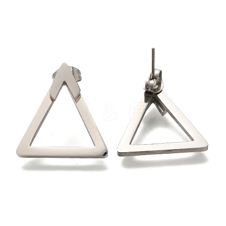 304 Stainless Steel Hollow Triangle Stud Earrings EJEW-C118-05C-1