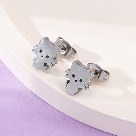 Tarnish Resistant 304 Stainless Steel Kitten Stud Earrings X-EJEW-F227-08P-1
