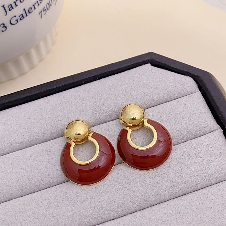 Flat Round Brass Enamel Stud Earrings EJEW-B120-06G-01-1