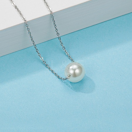 Elegant Stainless Steel 12mm Round Shell Pearl Bead Pendant Necklaces for Daily Wear DW4894-2-1