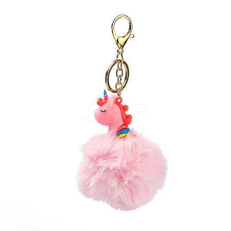 Cute Unicorn PVC & Imitate Rex Rabbit Fur Ball Keychain KEYC-C005-03A-1