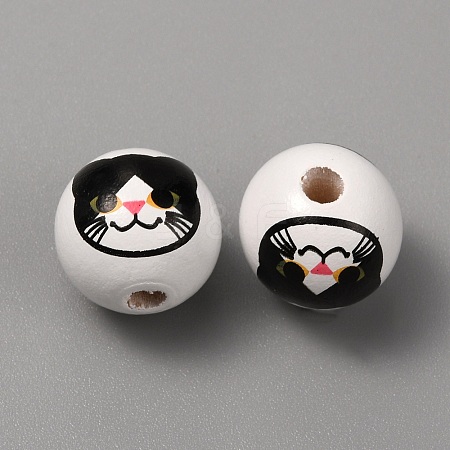 Printed Cat Wood European Beads WOOD-TAC0011-35B-1