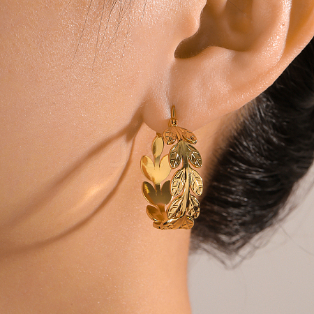 201 Stainless Steel Irregular Leaf Hoop Earrings JJ2529-1