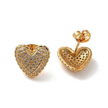 Rack Plating Heart Brass Micro Pave Cubic Zirconia Stud Earrings EJEW-L224-73G-1