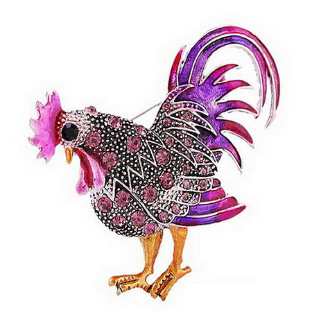 Rhinestone Rooster Brooch Pin ZODI-PW0001-123C-1