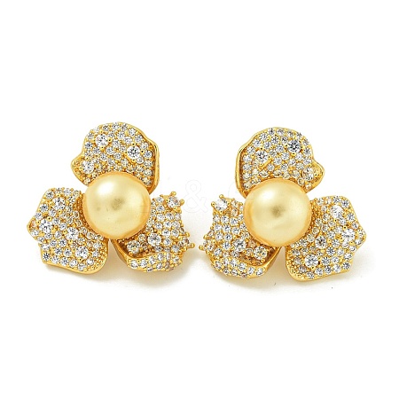 Rack Plating Brass Micro Pave Clear Cubic Zirconia Stud Earrings EJEW-H014-13G-03-1