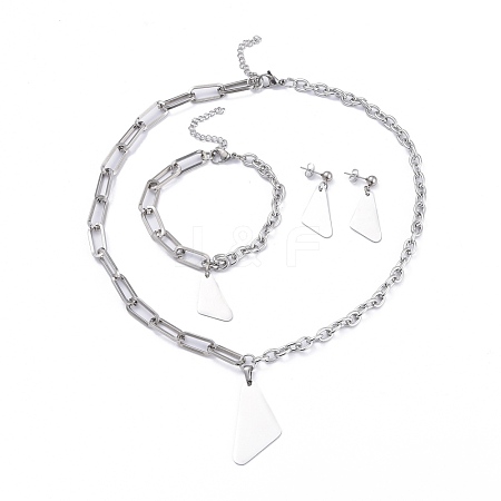 304 Stainless Steel Paperclip Chains & Cable Chain Jewelry Sets SJEW-K153-10P-1