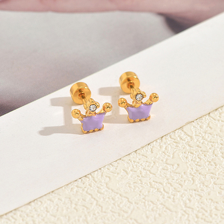 Stainless Steel Enamel Crown Stud Earrings JB5965-4-1
