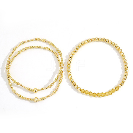 3 Pcs Birthstone Glass Imitation Quartz Brass Bead Bracelet KF1017-11-1