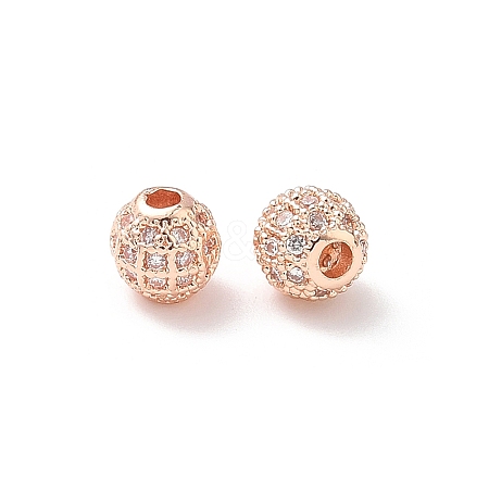 Round Brass Micro Pave Cubic Zirconia Beads ZIRC-N016-01RG-6MM-1