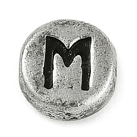 925 Sterling Silver Flat Round with Letter Beads LS-STER-G044-01AS-M-1