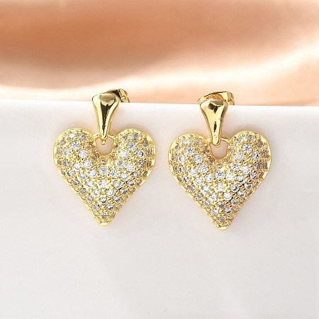 Brass Micro Pave Clear Cubic Zirconia Dangle Stud Earrings EJEW-F359-02G-1