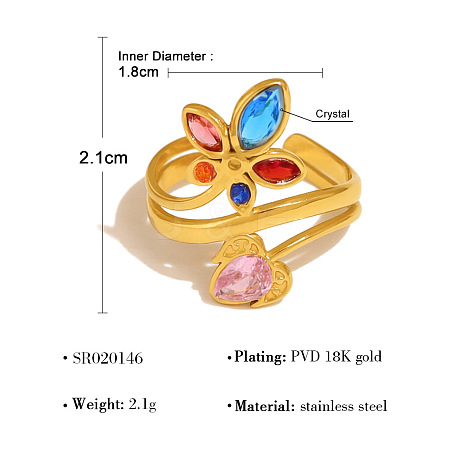 304 Stainless Steel Pave Cubic Zirconia Cuff Rings FS-WG71EDD-04-1