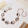 Alloy with Imitation Leather Cow Print Oval Link Chain Waist Belly Chains for Women FS-WGD408C-02-4