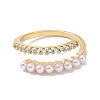 Clear Cubic Zirconia Open Cuff Ring with Acrylic Pearl Beaded RJEW-P032-15G-2