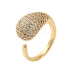 Teardrop Brass Micro Pave Clear Cubic Zirconia Open Cuff Rings for Women RJEW-A046-07G-1