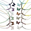 Natural & Synthetic Mixed Gemstone Faceted Butterfly  Pendant Necklaces NJEW-G143-01-1