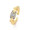 Brass Micro Pave Clear Cubic Zirconia Cuff Finger Rings for Women RJEW-C116-03G-4