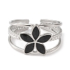 Flower 304 Stainless Steel Enamel Open Cuff Rings for Women RJEW-F166-21P-01-2