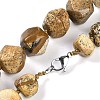 Natural Picture Jasper Nuggets Beaded Necklaces for Women Men NJEW-K388-01F-3