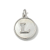 Brass Pave Natural Shell Flat Round with Letter Charms KK-Z115-13P-L-1