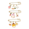 3Pcs 3 Style Easter Rabbit & Carrot & Egg Alloy Enamel Charms Safety Pin Brooches JEWB-TA00014-1