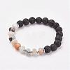 Natural & Synthetic Mixed Stone & Lava Rock Stretch Bracelets BJEW-JB03072-2