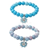 2Pcs 2 Colors 10.5mm Round Opaque Crackle Glass Beaded Stretch Bracelet Sets BJEW-MZ00082-1