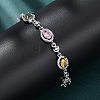 Oval Brass Micro Pave Cubic Zirconia Link Chain Bracelets for Women BJEW-D387-04P-06-1