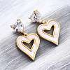 Heart Brass Micro Pave Clear Cubic Zirconia Dangle Stud Earrings KK-D363-12D-G-4