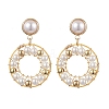 Ring Shell Pearl Beaded Dangle Earrings EJEW-TA00511-1