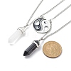 2Pcs 2 Style Natural Quartz Crystal & Black Obsidian Bullet Pendant Necklaces Set NJEW-JN03994-02-5