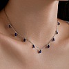 Rhodium Plated 925 Sterling Silver Pave Blue Cubic Zirconia Cable Chain Teardrop Tassel Necklaces for Women NJEW-Q342-14P-2