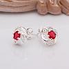 Flower Silver Color Plated Brass Cubic Zirconia Stud Earrings EJEW-BB11772-A-10
